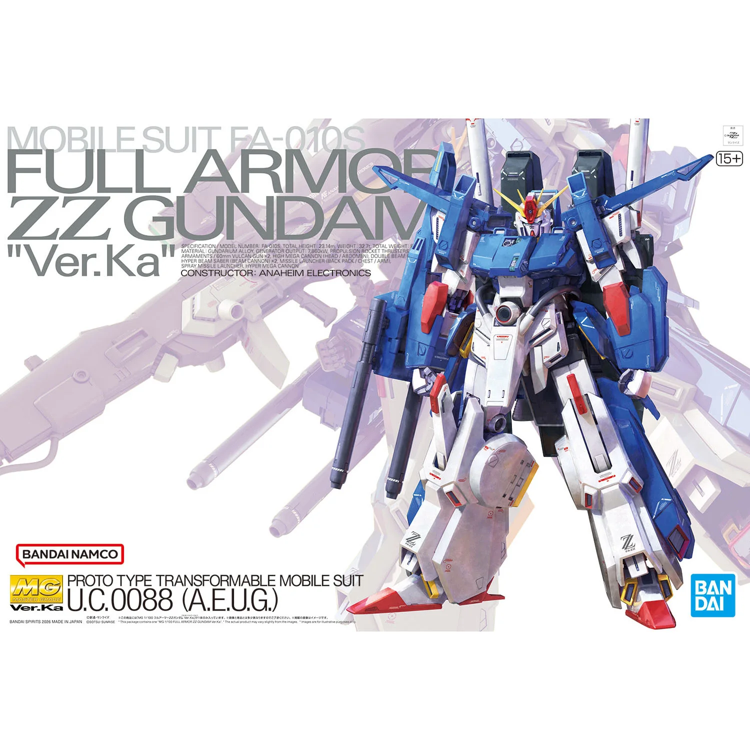 Bandai MG 1/100 FA-010S Full Armor ZZ Gundam Ver.Ka Model Kit