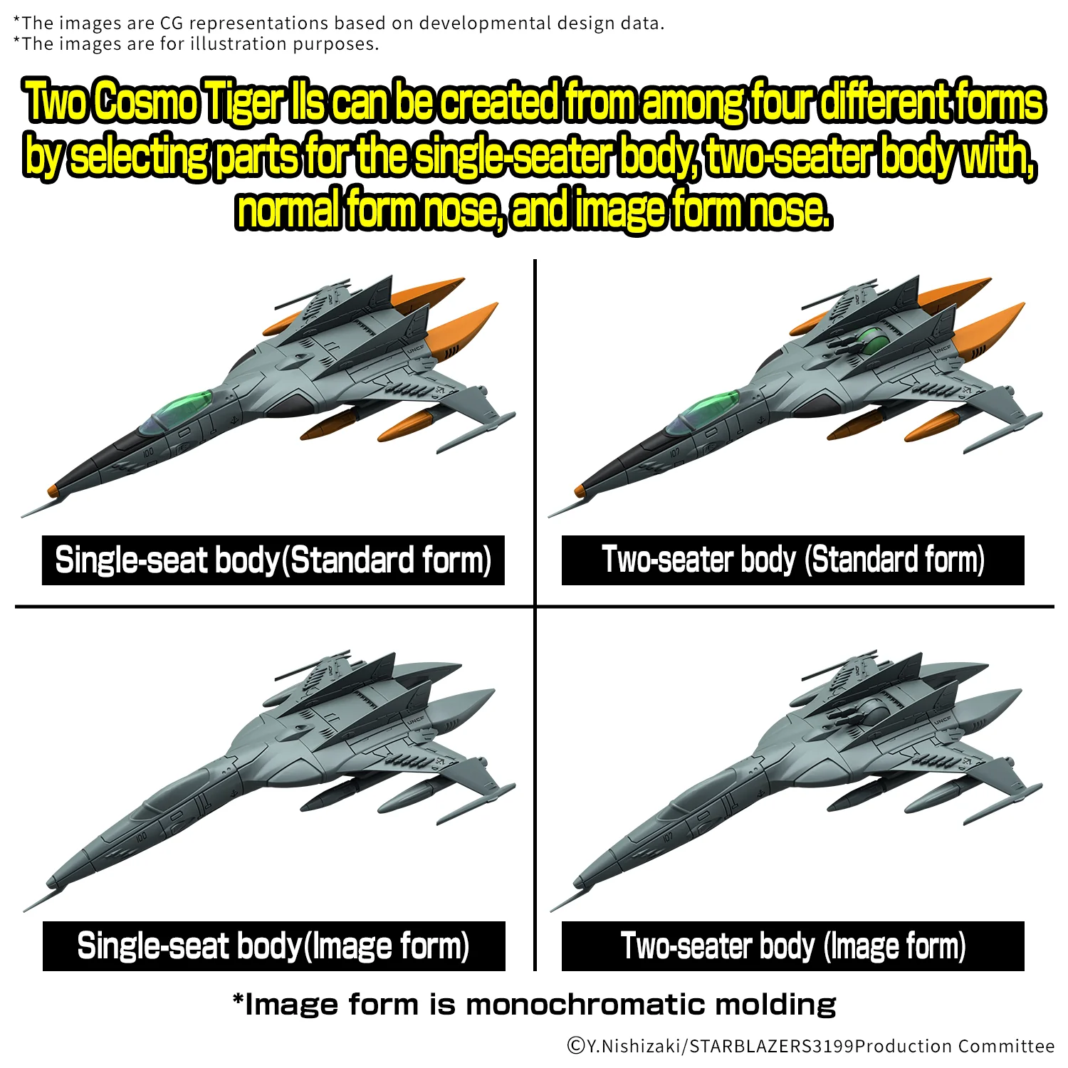 Bandai Star Blazers Mecha Collection DX Type-1 Space Combat Attack Aircraft Cosmo Tiger II (Single Seater/Double Seater) (Set of 2) Model Kit - Image 7